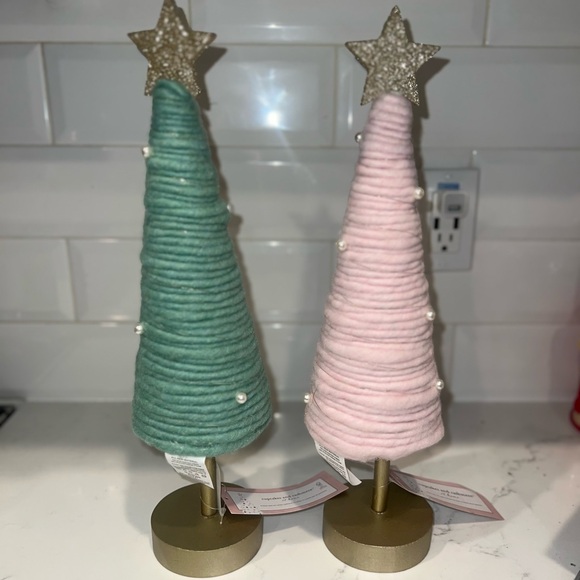 Tik Tok Viral Cupcakes & Cashmere Wicked Pink Green Pearl Xmas Trees Set of 2 - Picture 3 of 6